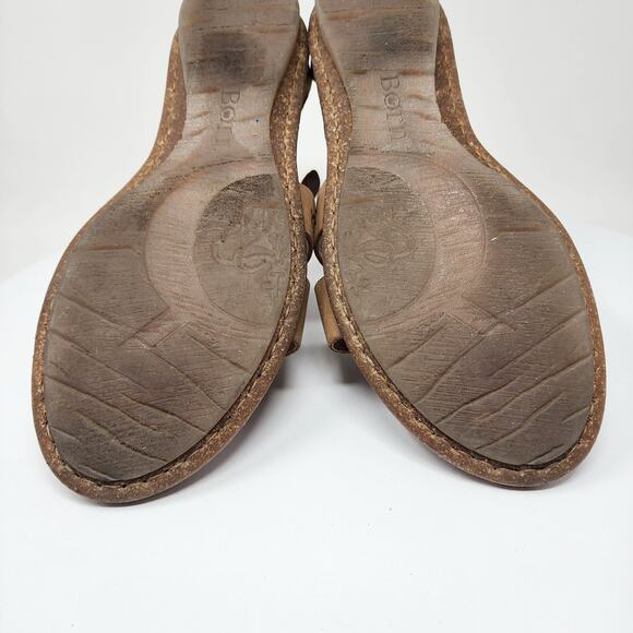 Born Timina T-strap Gladiator sandals Women 10 Tan & Natural Leather Heel Zip - Picture 12 of 13